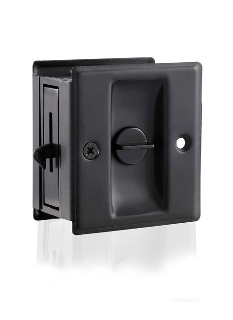 Sliding Pocket Door Lock Hardware, Replace Old or Damaged Privacy Black Pull Handles Security Door Lock Latch Knob Safety Upgraded 2-3/4”x2-1/2”, for 1-3/8” Thickness Door