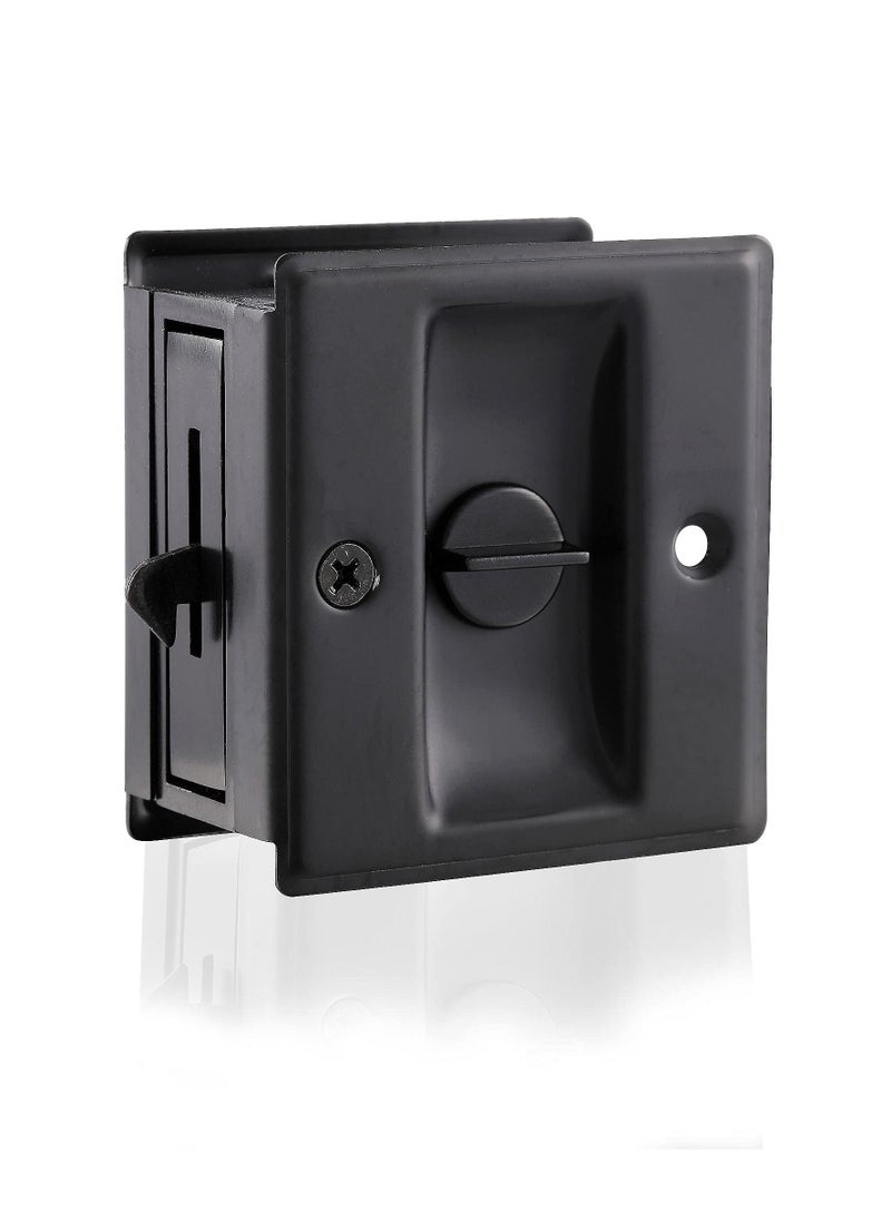 SYOSI - Sliding Pocket Door Lock Hardware, Replace Old or Damaged Privacy Black Pull Handles Security Door Lock Latch Knob Safety Upgraded 2-3/4”x2-1/2”, for 1-3/8” Thickness Door - Image 1