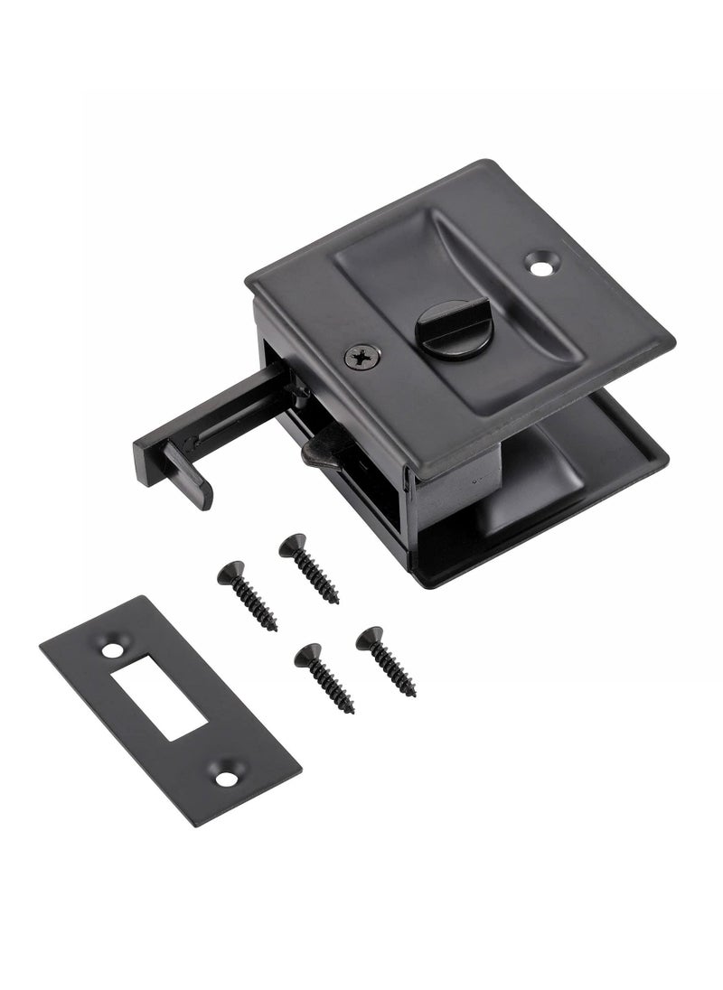 SYOSI - Sliding Pocket Door Lock Hardware, Replace Old or Damaged Privacy Black Pull Handles Security Door Lock Latch Knob Safety Upgraded 2-3/4”x2-1/2”, for 1-3/8” Thickness Door - Image 1