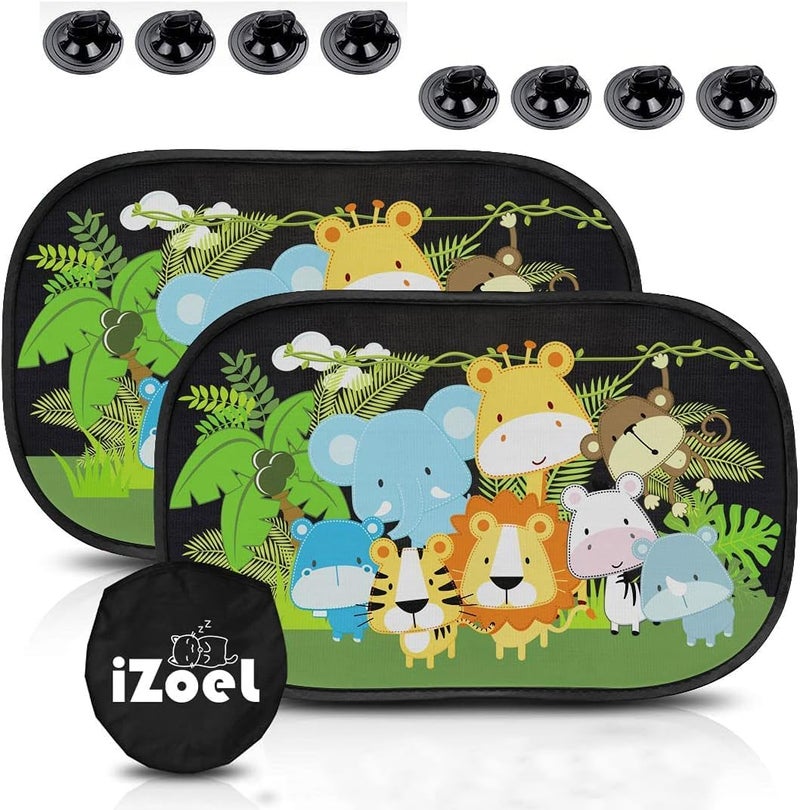 iZoeL Car Sun Shade for Baby Kids - 2 Pack Static Cling Side Window Sunshades with Animal Design - Image 1
