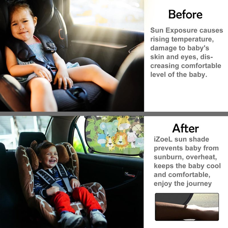iZoeL Car Sun Shade for Baby Kids - 2 Pack Static Cling Side Window Sunshades with Animal Design - Image 3
