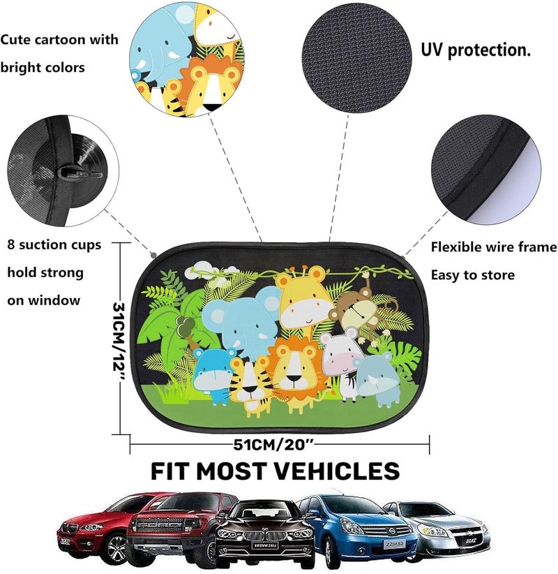 iZoeL Car Sun Shade for Baby Kids - 2 Pack Static Cling Side Window Sunshades with Animal Design - Image 2