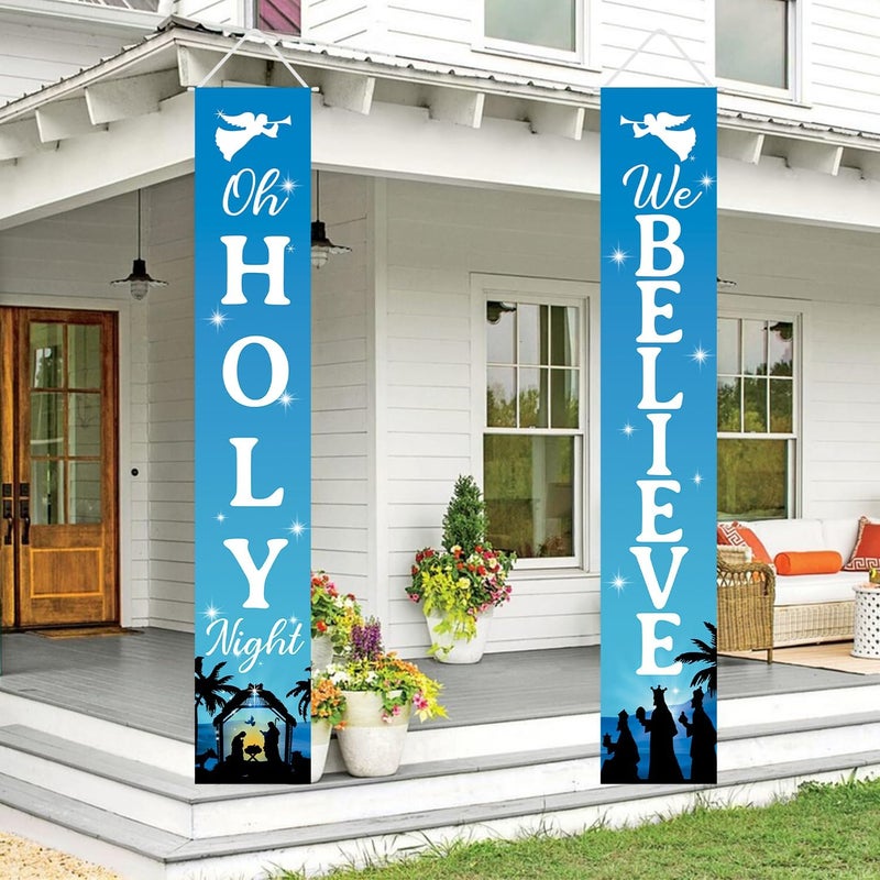 Labrostar Christmas Decorations Holy Night We Believe Banner Jesus Religious Xmas Porch Door Sign Welcome Banner for Wall Home Party Decor Indoor Outdoor - Image 2