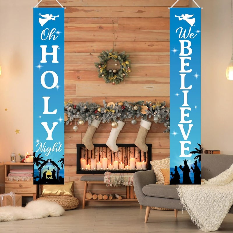 Labrostar Christmas Decorations Holy Night We Believe Banner Jesus Religious Xmas Porch Door Sign Welcome Banner for Wall Home Party Decor Indoor Outdoor - Image 3