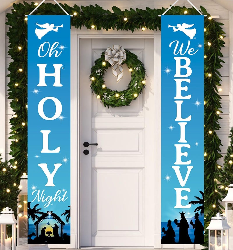 Labrostar Christmas Decorations Holy Night We Believe Banner Jesus Religious Xmas Porch Door Sign Welcome Banner for Wall Home Party Decor Indoor Outdoor - Image 1