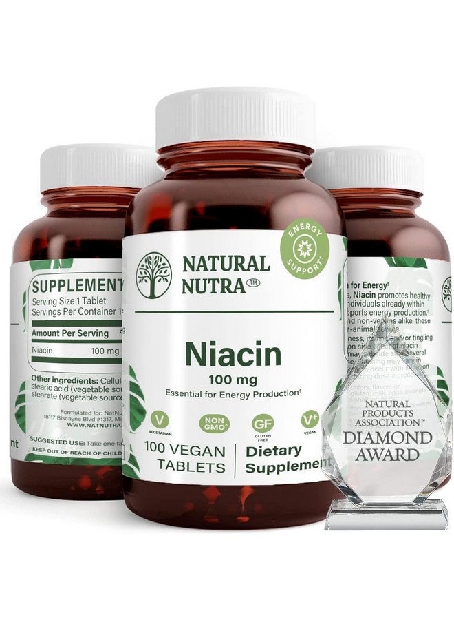 Natural Nutra Niacin Supplement for Energy, Help Maintain Body Fats, Help Improve Digestion, Helps Promotes Skin Health, Boost Energy and Brain Function, Non-GMO, Gluten-Free, 100 mg, 100 Tablets - Image 1
