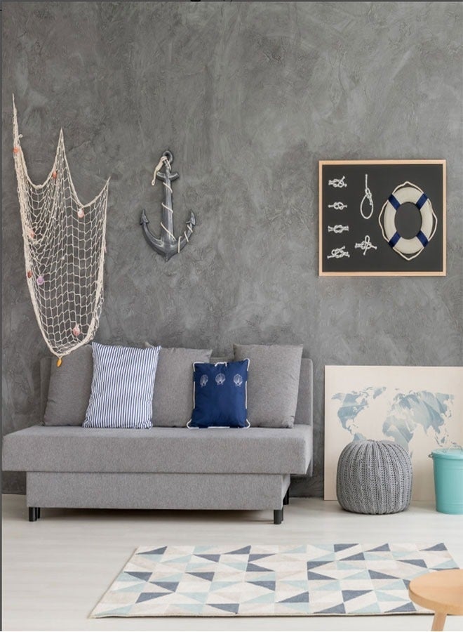 2 pieces of natural fishing nets measuring 1 meter by 2 meters, decorated with natural cotton beach ornaments in beige color - Image 3