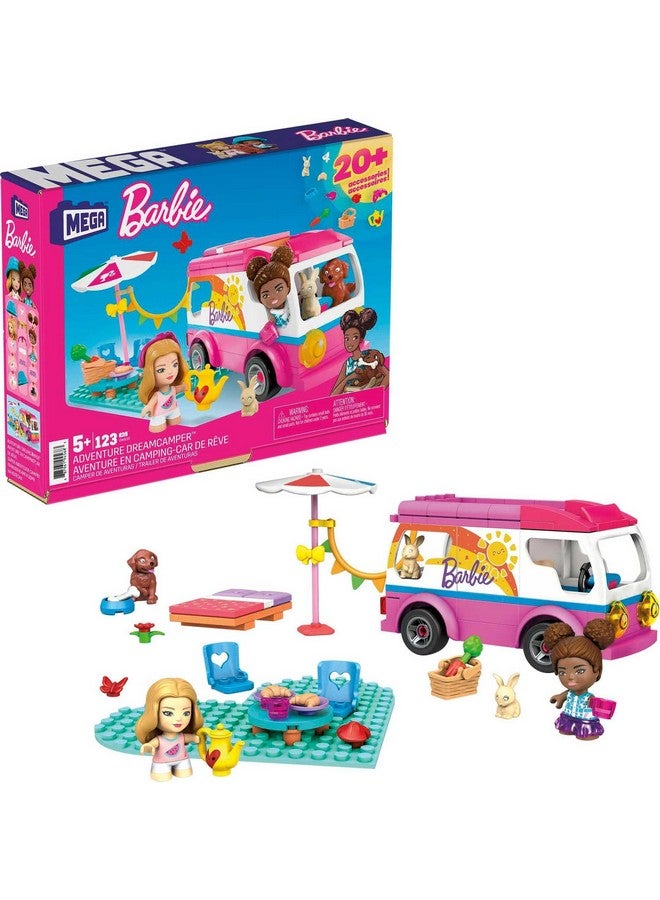 Mega Brands MEGA Construx Barbie Kids Building Toy Set, Adventure DreamCamper with 123 Pieces, 2 Micro-Dolls, Furniture and Accessories, Pink, Ages 5+ Years - Image 1