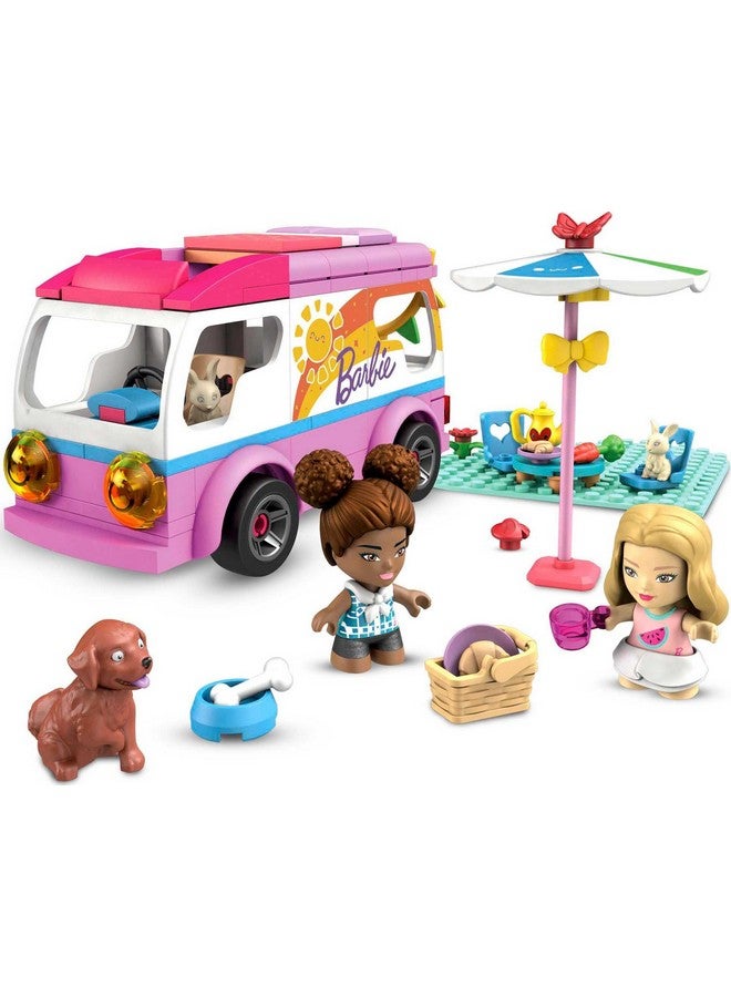 Mega Brands MEGA Construx Barbie Kids Building Toy Set, Adventure DreamCamper with 123 Pieces, 2 Micro-Dolls, Furniture and Accessories, Pink, Ages 5+ Years - Image 2