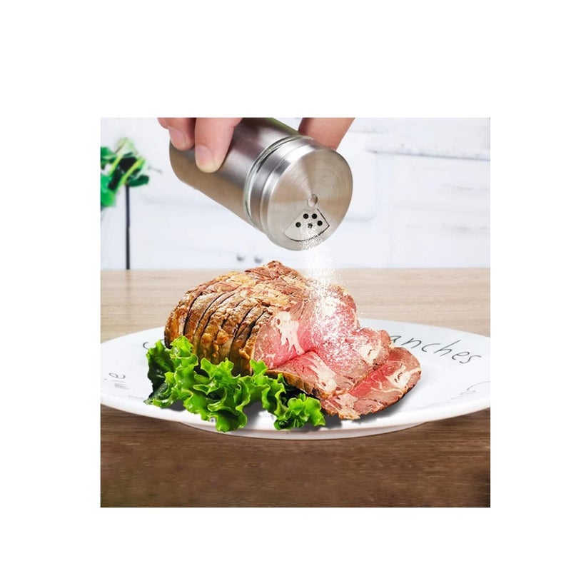 Barakah Salt and Pepper Shakers Set 3.3oz Portable ,Stainless Steel Spice Shakers Seasoning Container for Home 4 Pcs Set with Rotating Lids Spice Jars Shaker Seasoning Cans Set of 4 (4PCS) - Image 4