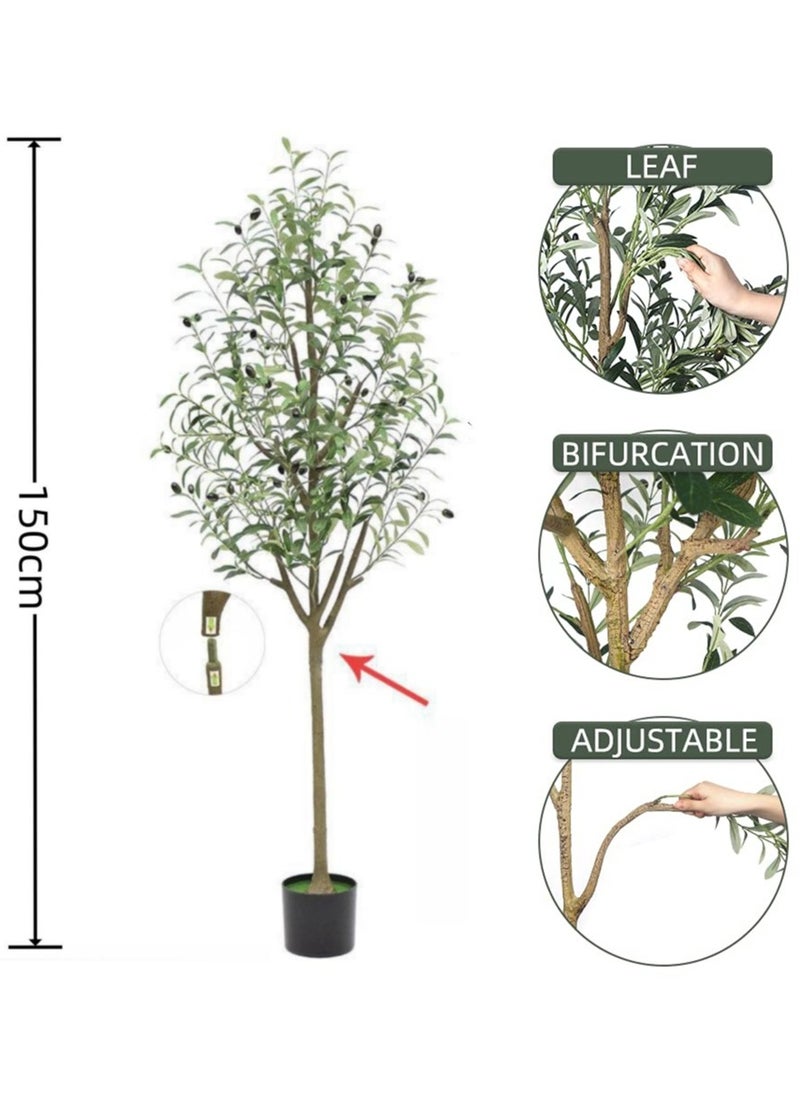 KHAJUL 150CM Artificial Olive Tree with Planter Large Faux Branches and Olive for Modern Home, Office, Living Room, Floor Decor Indoor  - Image 2