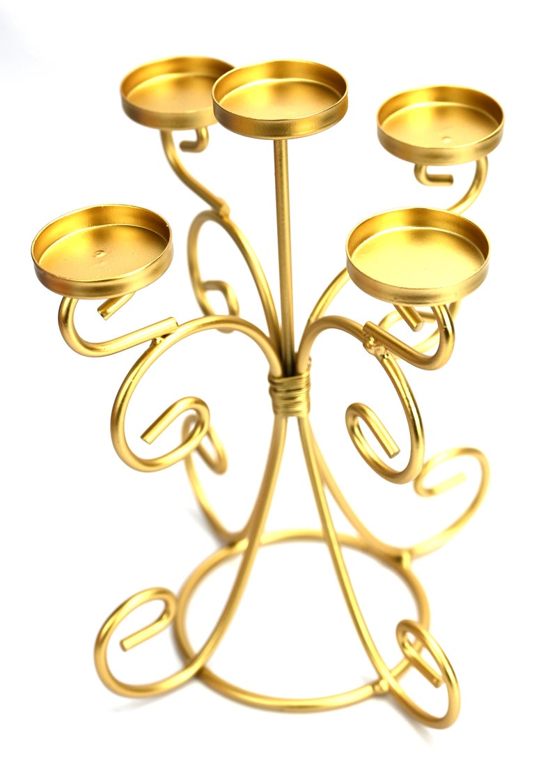 Five Arm Candelabra Tall -Gold Taper Candle Holders, Candle Holder for Candlesticks for Home Decor, Wedding, Parties, Dining Table Centerpiece, Perfect for Think And Votive Candles