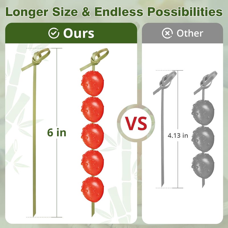 DOUDOULE 200 Cocktail Picks - [6 Inch] Long Fancy Toothpicks for Appetizers, Decorative Bamboo Knot Skewers Cocktail Sticks for Drinks Food Fruit Kabobs Sandwich Charcuterie Boards Accessories Party Supplies - Image 2