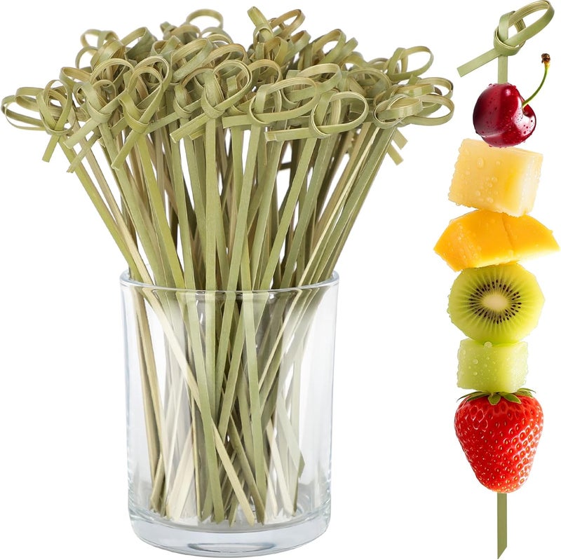 DOUDOULE 200 Cocktail Picks - [6 Inch] Long Fancy Toothpicks for Appetizers, Decorative Bamboo Knot Skewers Cocktail Sticks for Drinks Food Fruit Kabobs Sandwich Charcuterie Boards Accessories Party Supplies - Image 1