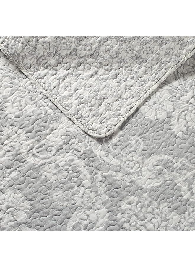 LAURA ASHLEY - Quilt Set Cotton Reversible Bedding With Matching Shams Lightweight Home Decor Ideal For All Seasons Twin Venetia Gray - Image 1