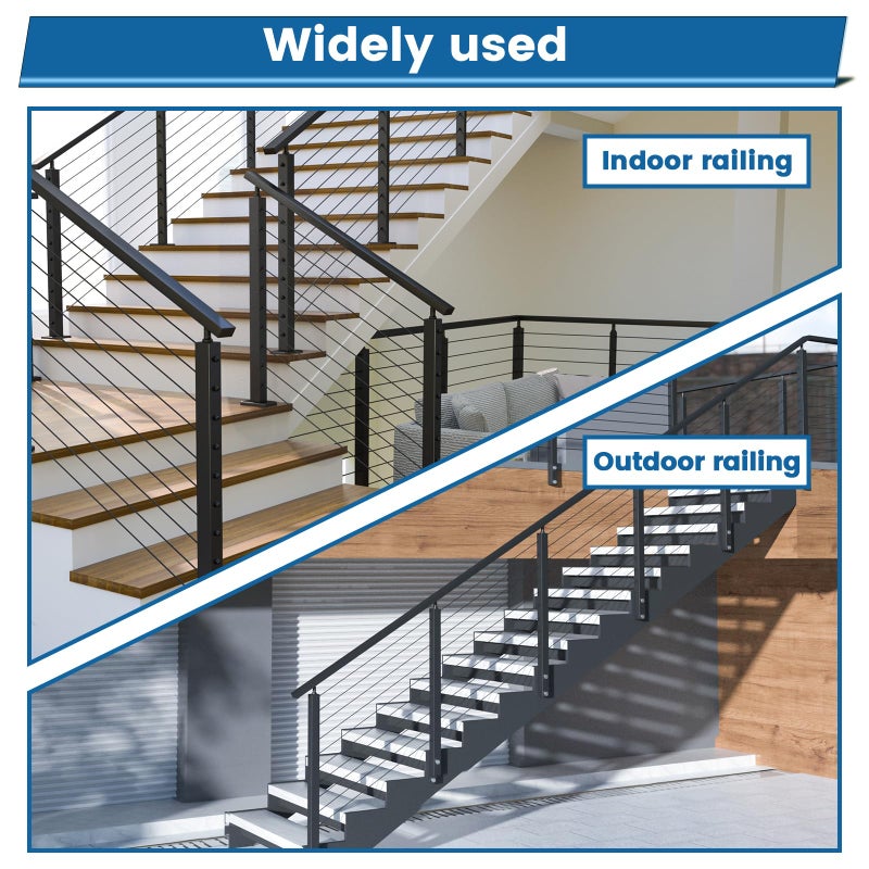 Muzata 300 قدم 1/8 بوصة كابل أسود من الفولاذ المقاوم للصدأ T316 حبل سلكي للداخل والخارج، طقم درابزين كابل أسود للدرج، سياج سلكي لسطح الدرج، 7 × 7 ستراند DIY معلق بالدرابزين Wr19 Wp1 - Image 4