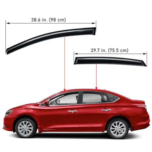 Lightronic واقي نافذة أوتوماتيكي خارجي ليتروينك شديد التحمل، يناسب نيسان سنترا 2013-2019، حماية من الأشعة فوق البنفسجية، واقي مطر، واقي هواء أصلي، تركيب سهل بدون حفر، دخاني داكن، 4 قطع - Image 2