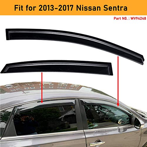 Lightronic واقي نافذة أوتوماتيكي خارجي ليتروينك شديد التحمل، يناسب نيسان سنترا 2013-2019، حماية من الأشعة فوق البنفسجية، واقي مطر، واقي هواء أصلي، تركيب سهل بدون حفر، دخاني داكن، 4 قطع - Image 3