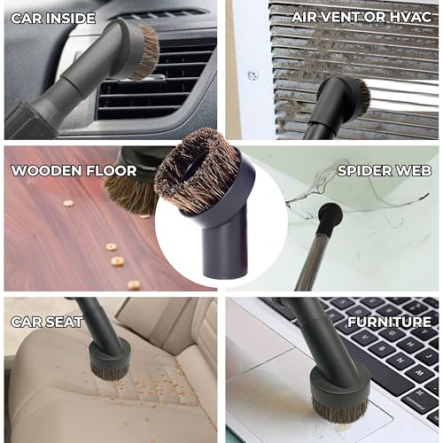 VACEXT 1.25 Inch Vacuum Brush Attachment Kit with Hose Adapter - Fit Vacuums Using 1-1/4'' Accessories (Wand/Hose Outer Diameter 1.25'') - For Small Shop Vacs: Horse Hair Dust Brush and More (6 Pack) - Image 5