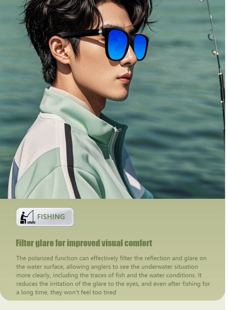 جولف لينك نظارات شمسية سماعات حماية من الأشعة فوق البنفسجية مكالمات موسيقية تقليل الضوضاء سماعة محمولة GS08 تحكم باللمس ذكي نظارات شمسية ذكية زرقاء - Image 2