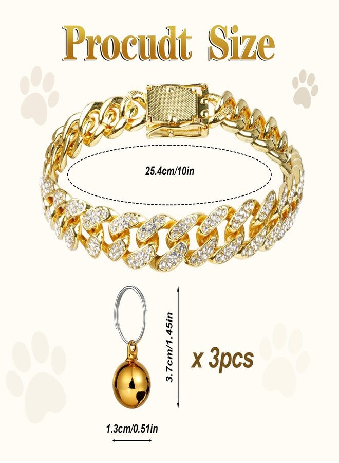 Fengek Cuban Link Dog Collar with 3 Bells - Gold Metal Chain Dog Necklace, Bell Collar & Pet Accessories for Boy Dogs (Gold, 10 Inch) - Image 2