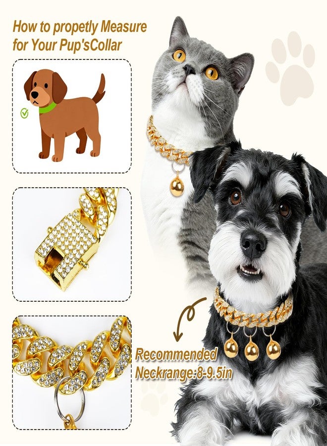 Fengek Cuban Link Dog Collar with 3 Bells - Gold Metal Chain Dog Necklace, Bell Collar & Pet Accessories for Boy Dogs (Gold, 10 Inch) - Image 4