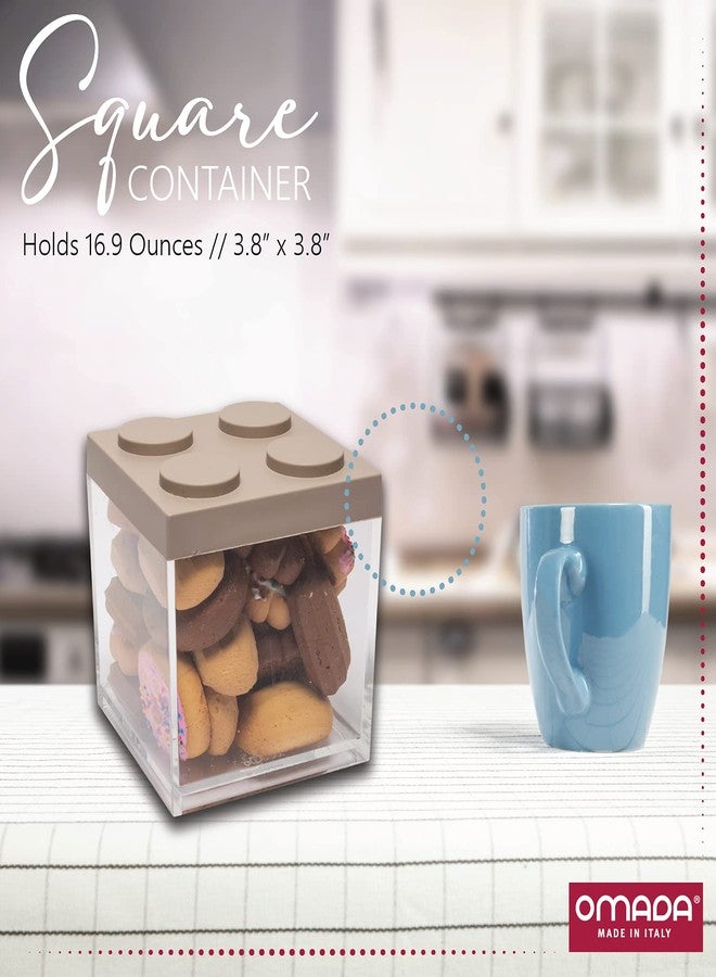 Omada Acrylic Brick Storage Container: Durable Brick-Like Storage Canisters - Thick Acrylic Jar for Food Craft Supplies Cosmetics - Airtight and BPA Free - Black Lid - Made in Italy - 16.9 Oz (0.5 L) - Image 2