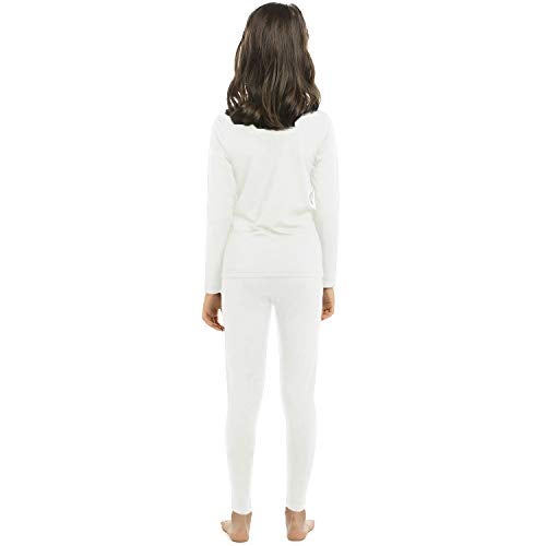 ViCherub Girl’s Thermal Underwear Set Kids Long Johns Fleece Lined Base Layer Top & Bottom Thermals for Girl Cream White Large - Image 4