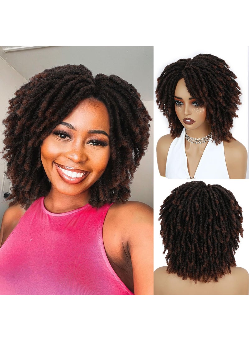 Fancy Hair Fancy Hair Short Dreadlock Wigs Ombre Brown Faux Locs Wig Afro Twist Curly Wig Synthetic Dreadlock Wigs for Black Women 1B30 