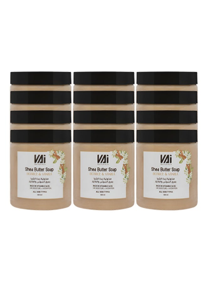 VAI 12 Pieces Shea Butter Soap Licorice And Vanilla Rich In Vitamin E And B5 24 Hour Moisture And Hydration 500ml - Image 1