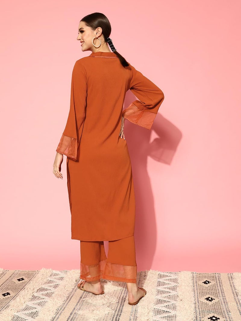 Varanga Women Straight fit Rust kurta with a tonal bottom, designed for comfortable casual and semi formal wear. - Image 4