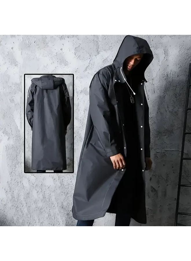 Heavy Duty Unisex Long Raincoat Black One Size Elastic Cuffs Durable - Image 1