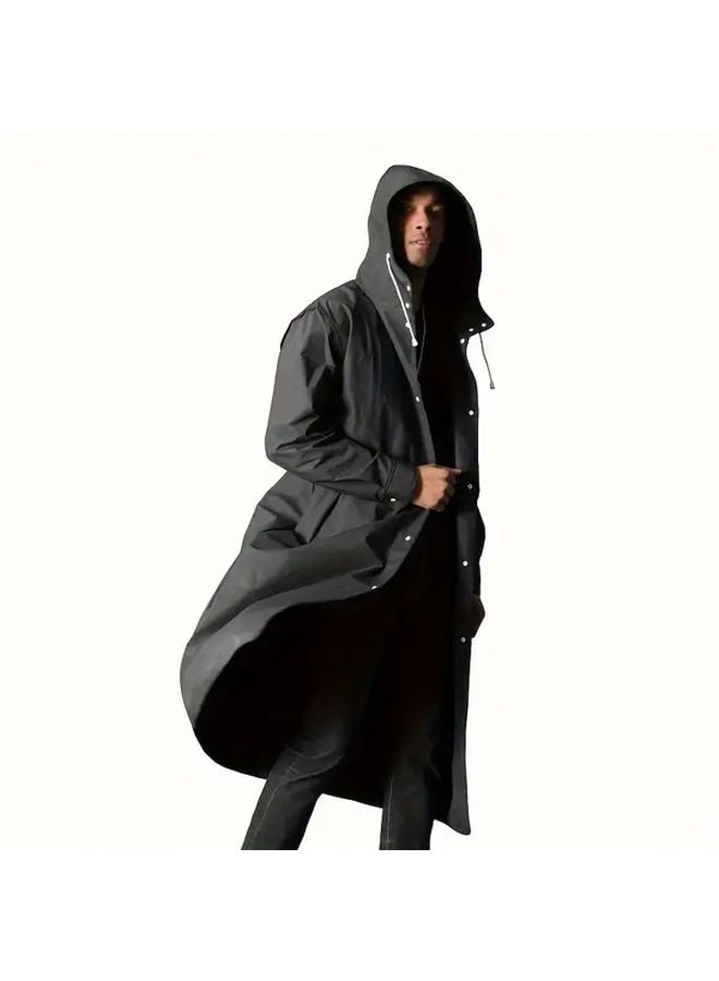 Heavy Duty Unisex Long Raincoat Black One Size Elastic Cuffs Durable - Image 4