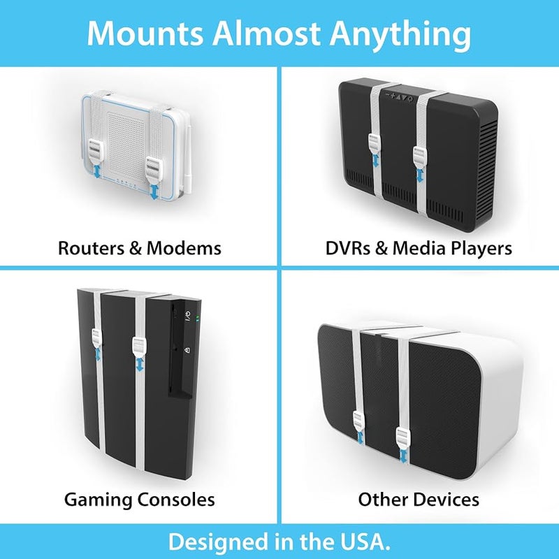 TotalMount توتال ماونت حامل عالمي للالكترونيات - حامل يثبت على الحائط قابل للتعديل لراوتر واي فاي الشبكي والنظام اللاسلكي ومودم الكابل ودي في ار واكس بوكس وبلاي ستيشن والمزيد (رف قياسي - ابيض) - Image 2