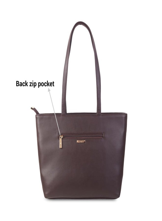 Metro Women Brown Faux Leather Textured Tote Bag with Spacious Compartments (66-577) - Image 4