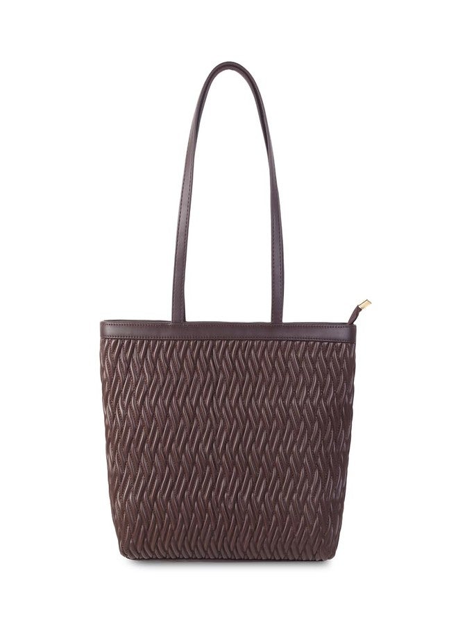 Metro Women Brown Faux Leather Textured Tote Bag with Spacious Compartments (66-577) - Image 1