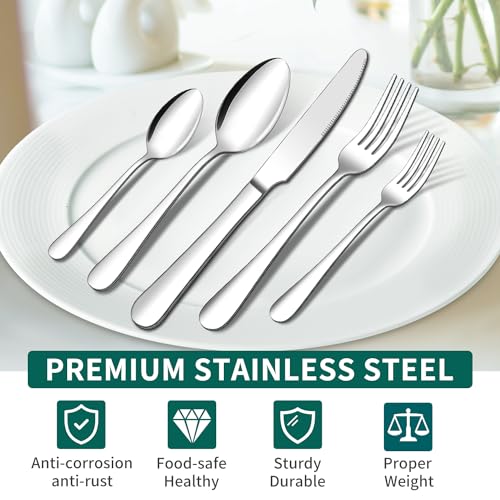 ENLOY 20 Piece Silverware Set, ENLOY Stainless Steel Flatware Cutlery Set, Kitchen Utensil Set Service for 4, Include Knife Fork Spoon, Mirror Polished, Dishwasher Safe - Image 3