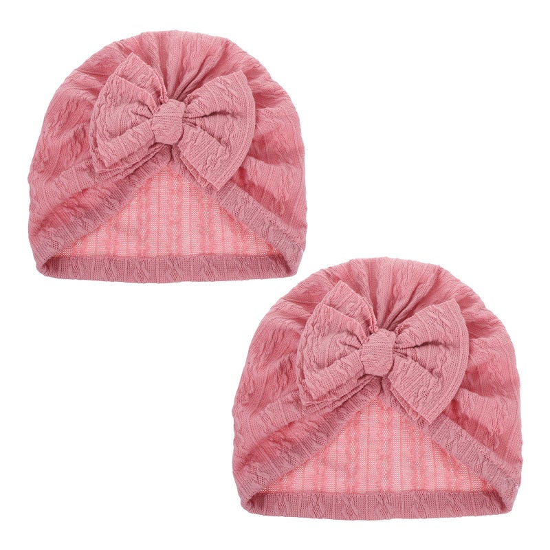 Pink Baby Bow Turban Hats 2 Pack Soft Stretchy Breathable Newborn Headwraps - Image 2