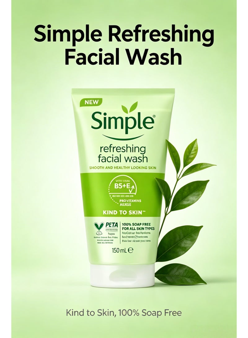 simple Gentle Refreshing Facial Wash | 100% Soap-Free, Skin-Friendly Formula with pH 5.5–6, Gently Cleanses While Protecting Skin Barrier, Enriched with Double Vitamin E, Pro-Vitamin B5 & Amino Acids, Leaves Skin Fresh Without Tightness - Image 1