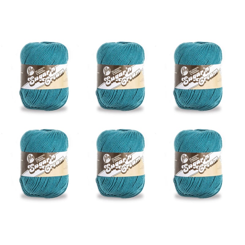 Lily Lily SugarN Cream Super Size Teal Yarn  6 Pack of 113g4oz  Cotton  4 Medium Worsted  200 Yards  KnittingCrochet