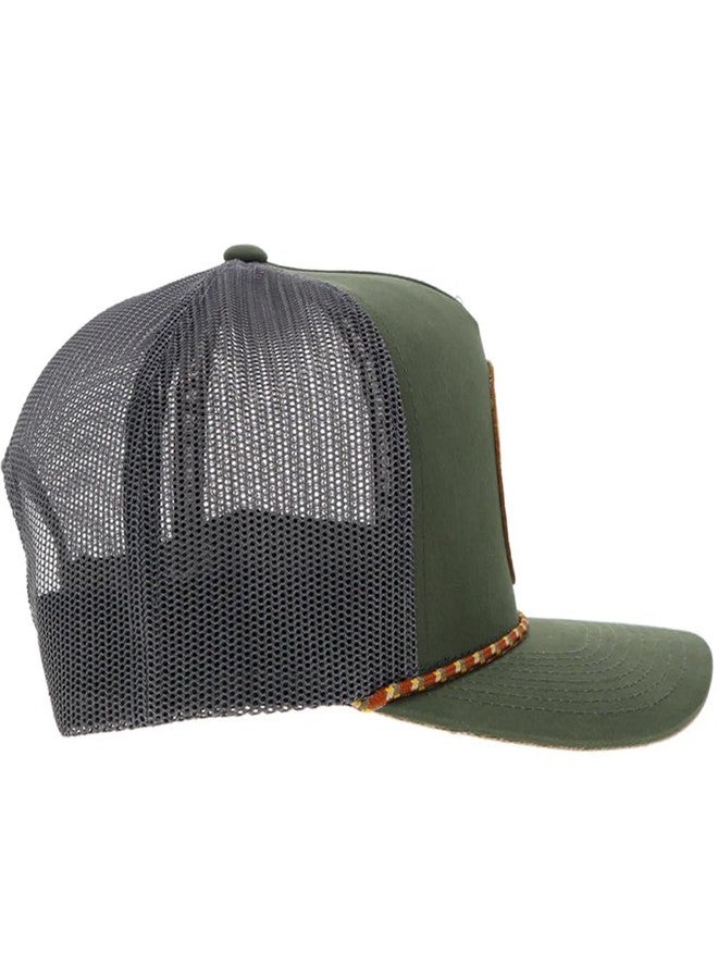 HOOEY Spur Trucker Hat - High Profile 5-Panel Adjustable Snapback Hat - Outdoor, Casual, Hiking, Baseball Cap for Men and Women, Breathable Mesh Side, Retro Classic Adjustable Fit - Olive/Grey - Image 5