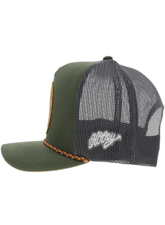 HOOEY Spur Trucker Hat - High Profile 5-Panel Adjustable Snapback Hat - Outdoor, Casual, Hiking, Baseball Cap for Men and Women, Breathable Mesh Side, Retro Classic Adjustable Fit - Olive/Grey - Image 3