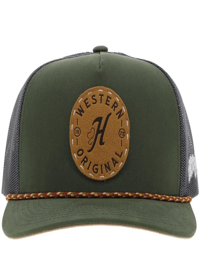 HOOEY Spur Trucker Hat - High Profile 5-Panel Adjustable Snapback Hat - Outdoor, Casual, Hiking, Baseball Cap for Men and Women, Breathable Mesh Side, Retro Classic Adjustable Fit - Olive/Grey - Image 4