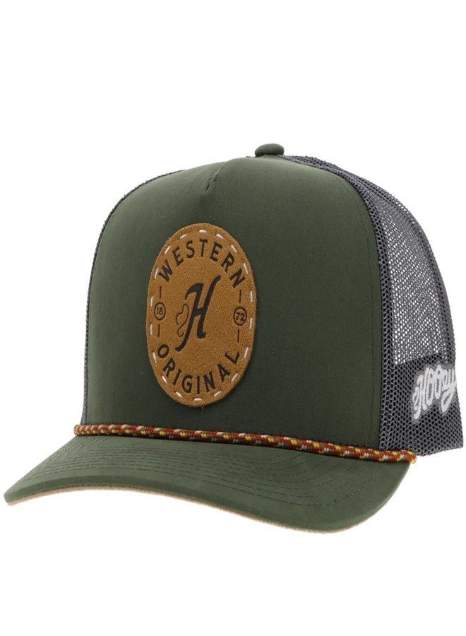 HOOEY Spur Trucker Hat - High Profile 5-Panel Adjustable Snapback Hat - Outdoor, Casual, Hiking, Baseball Cap for Men and Women, Breathable Mesh Side, Retro Classic Adjustable Fit - Olive/Grey - Image 1