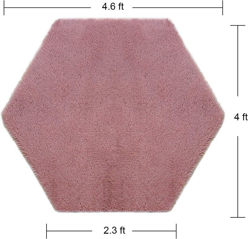 junovo Ultra Soft Rug for Nursery Children Room Baby Room Home Decor Dormitory Hexagon Carpet for Playhouse Princess Tent Kids Play Castle, Diameter 4.6 ft, Blush - Image 2