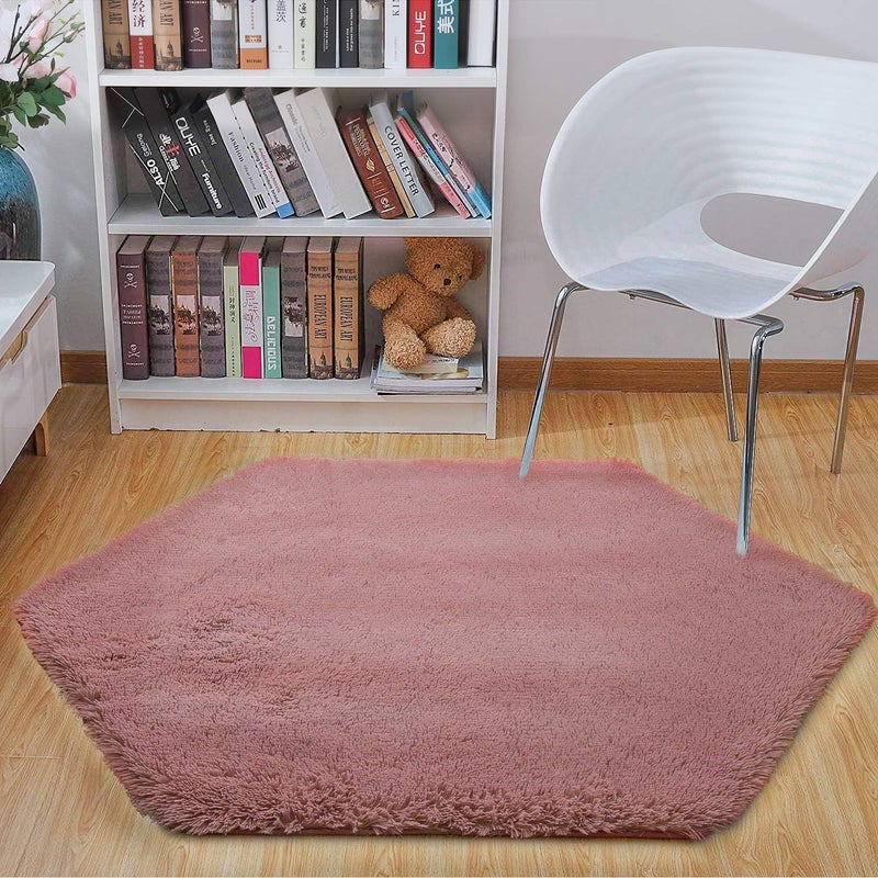 junovo Ultra Soft Rug for Nursery Children Room Baby Room Home Decor Dormitory Hexagon Carpet for Playhouse Princess Tent Kids Play Castle, Diameter 4.6 ft, Blush - Image 3