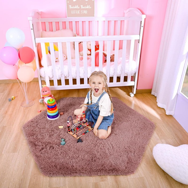 junovo Ultra Soft Rug for Nursery Children Room Baby Room Home Decor Dormitory Hexagon Carpet for Playhouse Princess Tent Kids Play Castle, Diameter 4.6 ft, Blush - Image 4