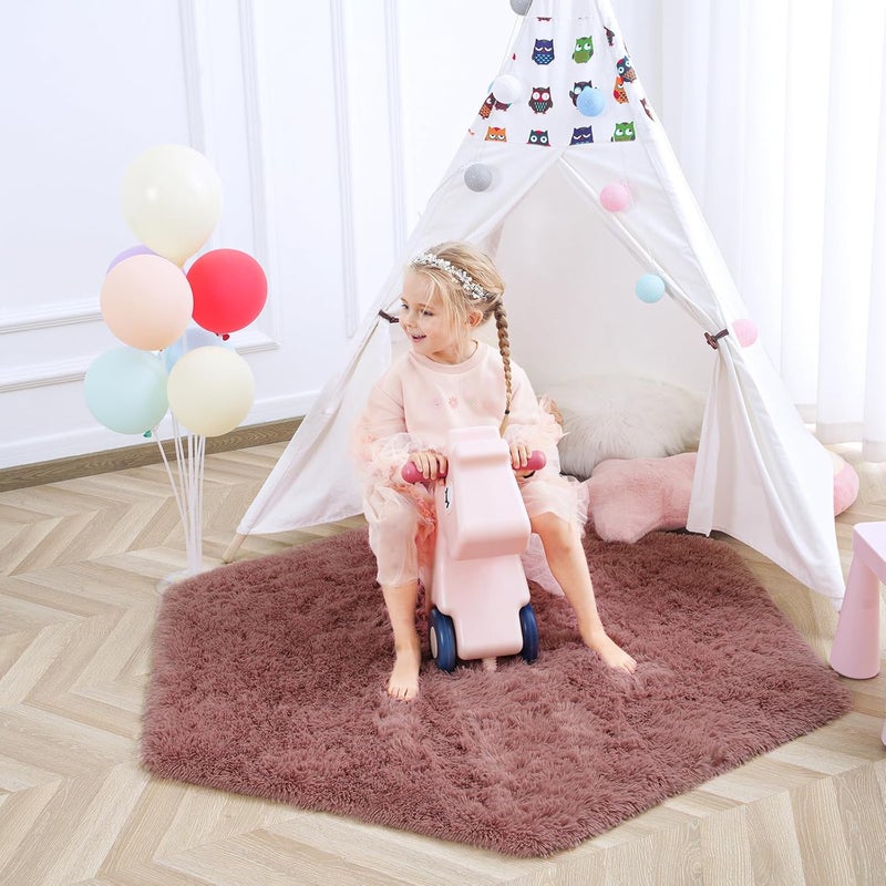 junovo Ultra Soft Rug for Nursery Children Room Baby Room Home Decor Dormitory Hexagon Carpet for Playhouse Princess Tent Kids Play Castle, Diameter 4.6 ft, Blush - Image 1