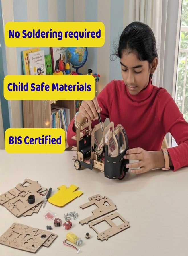 MakerVerse Auto Rickshaw Model Kit by MakerVerse | DIY Motor Kit with LED Headlights | Electricity Based STEM Science Project | Includes Motor, Electronics, Mechanical Parts | Great Gift for Girls & Boys 8-12 - Image 4