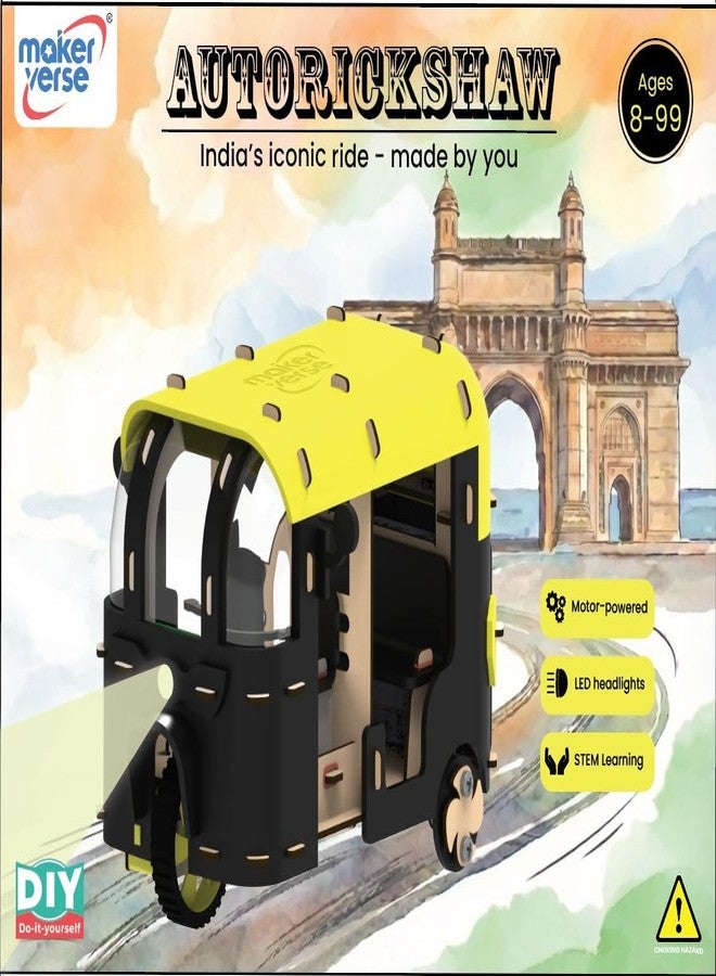 MakerVerse Auto Rickshaw Model Kit by MakerVerse | DIY Motor Kit with LED Headlights | Electricity Based STEM Science Project | Includes Motor, Electronics, Mechanical Parts | Great Gift for Girls & Boys 8-12 - Image 1